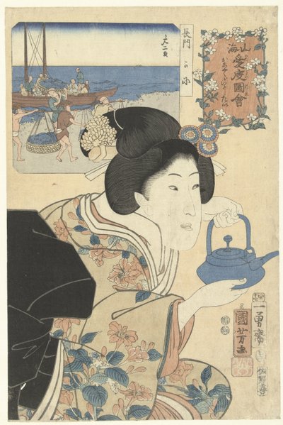 Den flitiga servitrisen Varma känslor för berg och hav (serietitel) Sankai medetai zue (serietitel på objekt) av Utagawa Kuniyoshi