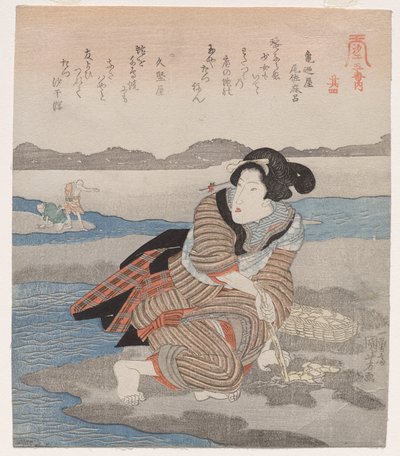 Kvinna som gräver musslor; från serien Fem bilder av lågvatten av Utagawa Kuniyoshi