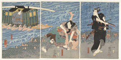 Strid längs Oi-flodens strand av Utagawa Kuniyoshi