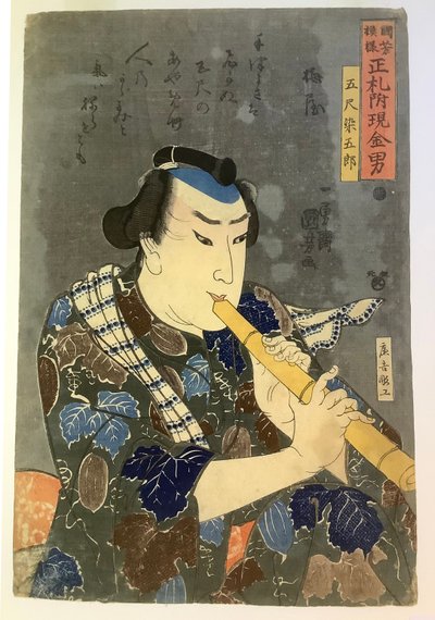 Goshaku Somegorō spelar flöjt av Utagawa Kuniyoshi