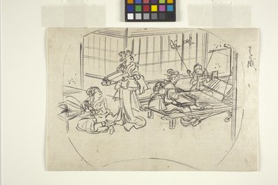 Hataori (Weaving On A Loom) (bläck på papper) av Utagawa Kuniyoshi