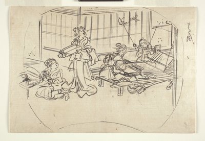 Hataori (vävning på en vävstol) c.1840 (bläck på papper) av Utagawa Kuniyoshi