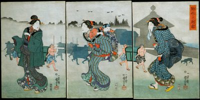 Morgondimma vid Komagata (Komagata no asagiri): Amusements of the Four Seasons (Shiki yūkan), ca 1846 av Utagawa Kuniyoshi