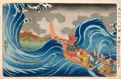 Nichiren lugnar stormen, c1830-talet. av Utagawa Kuniyoshi