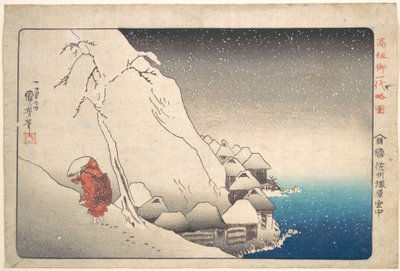 Nichiren i snö vid Tsukahara, Sado-provinsen av Utagawa Kuniyoshi