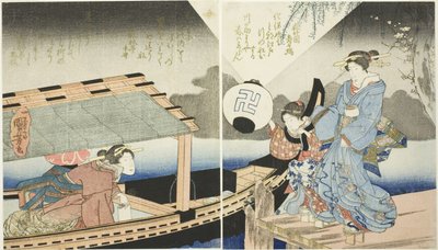 Nattscenario ombord på en fritidsbåt av Utagawa Kuniyoshi