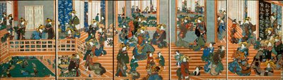 Vy ovanifrån på övervåningen av Kado-Ebiya av Utagawa Kuniyoshi