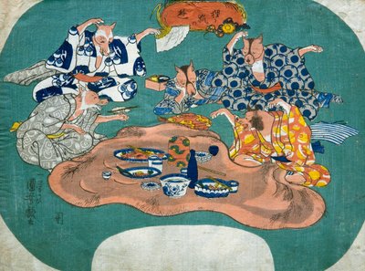 Racoon Dog and Fox at Play (Tanuki to kitsune no asobi), ca 1842 av Utagawa Kuniyoshi