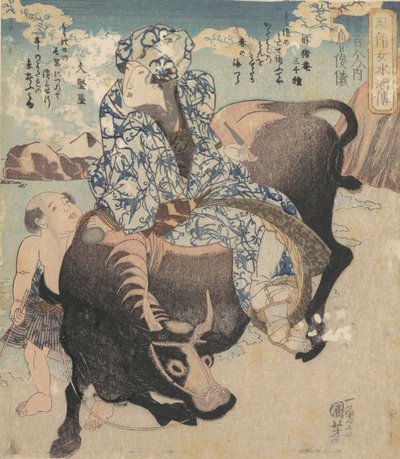 Roshungi kinesiska, Lu Zhunyi som en kvinna med en pipa som rider på en buffel. av Utagawa Kuniyoshi