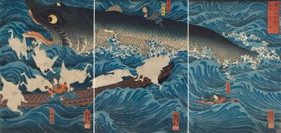 En figur som räddar Tametomo genom medlemmarna i Sanuki, 1851. av Utagawa Kuniyoshi