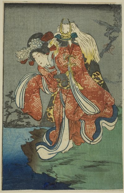 Shizuka Gozen, avsnitt av ett ark från serien "A Harimaze Mirror of Joruri Plays" av Utagawa Kuniyoshi