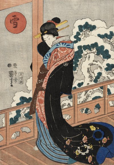 Snö: Skönhet på en veranda av Utagawa Kuniyoshi