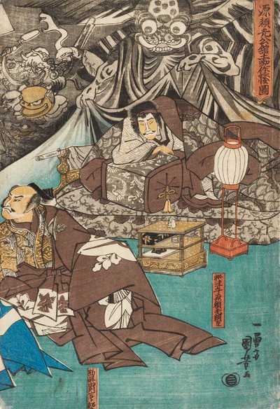 Jordspindeln trollar fram demoner i herrgården Minamoto Raiko, 1843 av Utagawa Kuniyoshi