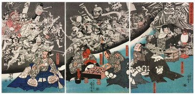 Jordspindeln skapar monster i Lord Minamoto Yorimitsus herrgård, 1843. av Utagawa Kuniyoshi