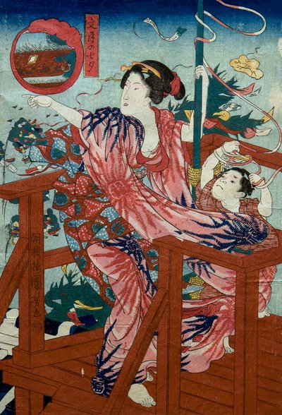 Stjärnfestivalen i den sjunde månaden (Fumizuki no tanabata) Obetiteld serie av kvinnor med barn under de tolv månaderna, ca 1836 av Utagawa Kuniyoshi