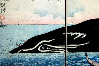 Myller av människor runt en fångade val av Utagawa Kuniyoshi