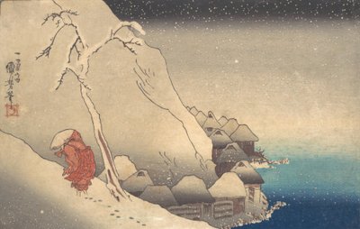 Reser i en snöstorm, ca. 1830. av Utagawa Kuniyoshi