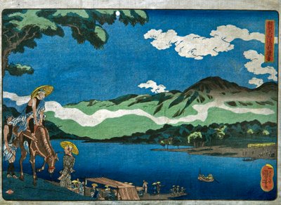Utsikt över Tamura-färjan på Ōyama-vägen i Sagami-provinsen (Sōshū Ōyama-dō Tamura no watashi no kei) av Utagawa Kuniyoshi