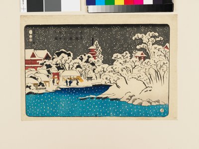 Utsikt över snö vid Benten Hill, Kinryūzan-templet av Utagawa Kuniyoshi