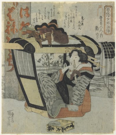 Kvinna som hjälten Taiso_ i Palanquin som håller ett rör, ca. 1830 av Utagawa Kuniyoshi