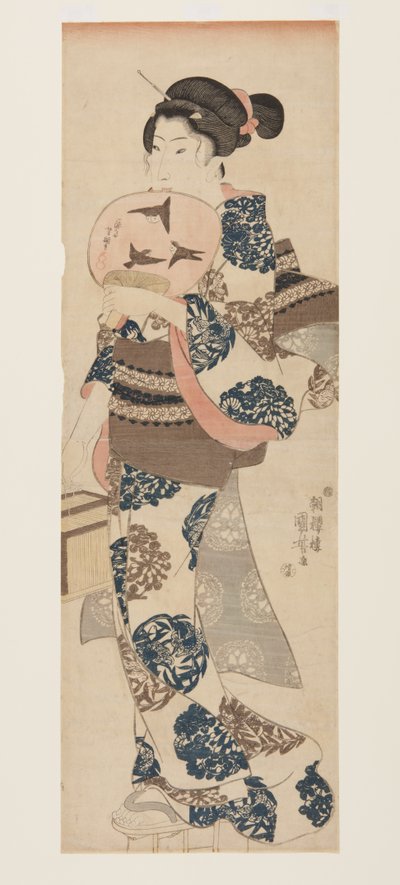 Kvinna med fläkt och insektsbur (träblock i färg) av Utagawa Kuniyoshi