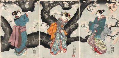 Yoru no sakura [Körsbärsblommor på natten], c.1846 (träblockstryck) av Utagawa Kuniyoshi