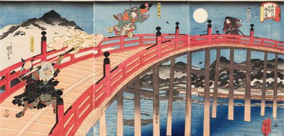 Yoshitsune Ichidaiki-figur av Joe No Bridge, Ka 1839. av Utagawa Kuniyoshi