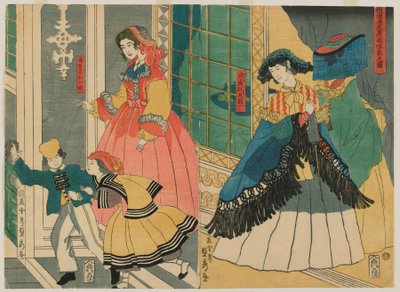 Bild på bostaden för en utländsk handlare från utlandet: Portugal och Sydamerika, Edo-perioden, 1861 (träblock i färg) av Utagawa Sadahide