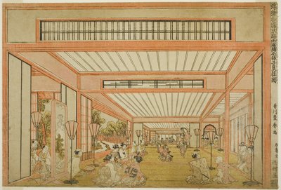 Utsikt över mottagningsrummen i Japan - Underhållning på råttans dag i modern stil, ca 1771-76 av Utagawa Toyoharu