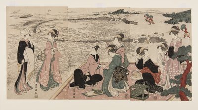 En picknick vid havet (trätryck i färg) av Utagawa Toyokuni