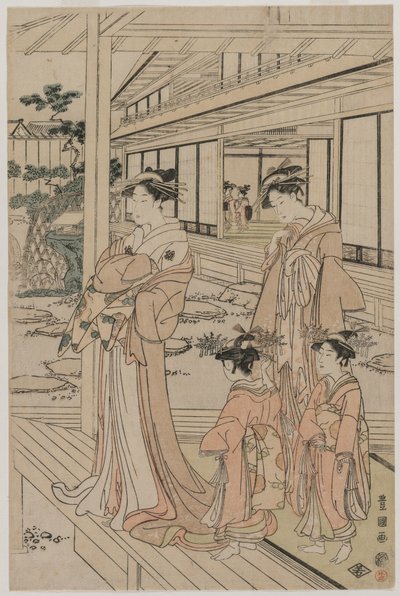 Courtesan Standing on a Veranda, tidigt 1790-tal. av Utagawa Toyokuni