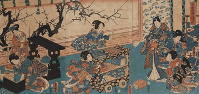 Förbereder för vårens poesiläsning (träblock monterat ombord) av Utagawa Toyokuni
