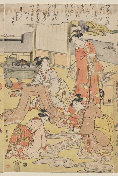 Kvinnor som gör kläder av Utagawa Toyokuni