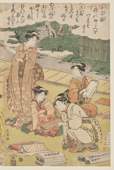 Kvinnor som gör kläder av Utagawa Toyokuni