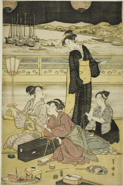 Kvällsfest på Shinagawa av Utagawa Toyokuni I