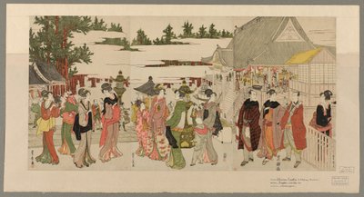 Nyårspilgrimsfärd till Myohoji-templet i Horinouchi (Horinouchi Myohoji eho mairi no zu) av Utagawa Toyokuni I