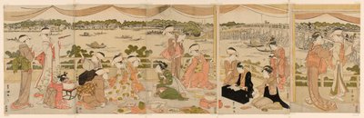 Recital på en veranda med utsikt över Sumidafloden av Utagawa Toyokuni I
