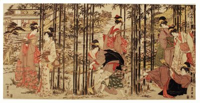 Den femte månaden, en uppsättning av tre (Gogatsu sambukutsui), från serien "Twelve Months by the Twin Brushes of Toyohiro and Toyokuni" av Utagawa Toyokuni I