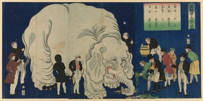 Den stora elefanten från ett främmande land (Ikoku watari dai zo no zu) av Utagawa Yoshiharu