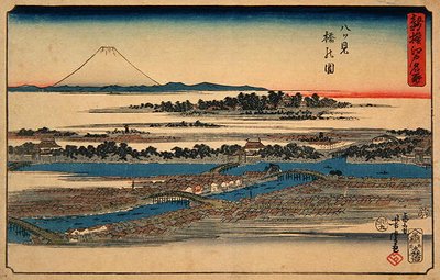 Bild av Eight-View Bridge, från serien "Newly-selected Famous Place in Edo" (Nyligen utvald berömd plats i Edo) av Utagawa Yoshimori