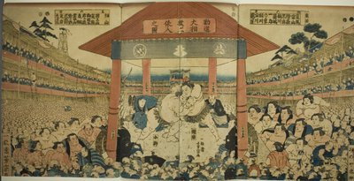 Procession av brottare för en välgörenhetsmatch (Kanjin ozumo dohyo-iri no zu) av Utagawa Yoshimune