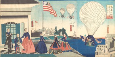 "America": Njuter av varmluftsballonger, 1867. av Utagawa Yoshitora