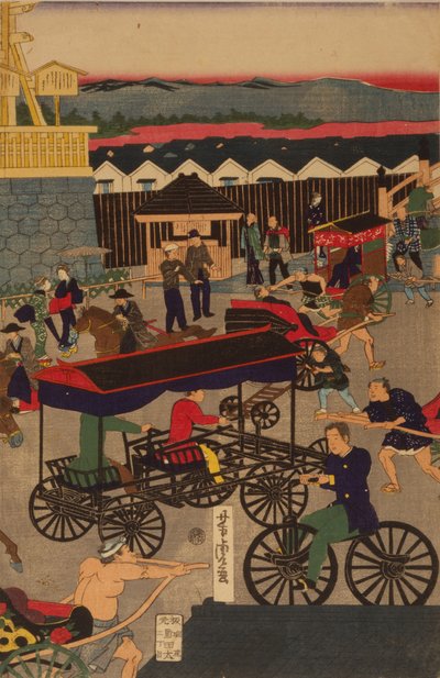 F ぉ Säljer ny g Nihonbashi set c Marktemperatur f och stanna. Toi Nihonbashi version Engelsk figur T teori ptych av Utagawa Yoshitora