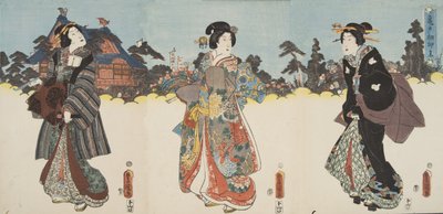Scen från Genji monogatari (Tale of Genji) av Murasaki Shibuku (f. 978) ca. 1860 (trätryck i färg) av Utagawa and Toyokuni Kuniyoshi