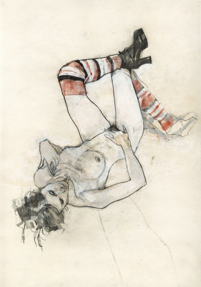 Sensuell figur med randiga strumpor av Ute Rathmann