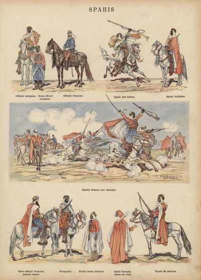Spahis, koloniala soldater från den franska armén (färg litho) av Victor Armand Poirson