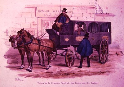 Vagn som tillhör postkontorets huvudkontor, även känd som "Postmännens vagn", Paris av V. (after) Adam