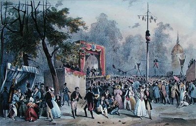 "Fete de Roi" på Champs-Elysees i Paris, graverad av Lemercier, ca 1820 (färglitografi) av V. (after) Adam