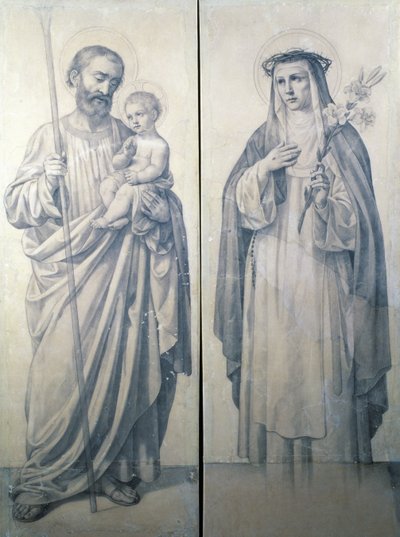 Förberedande ritning av St. Catherine av Siena och St. Christopher av V. de Matteis