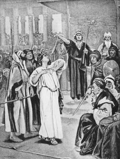 Athaliah hör Joashs proklamation, 837 f.Kr (litografi) av Vaclav (1851 1901) (after) Brozik